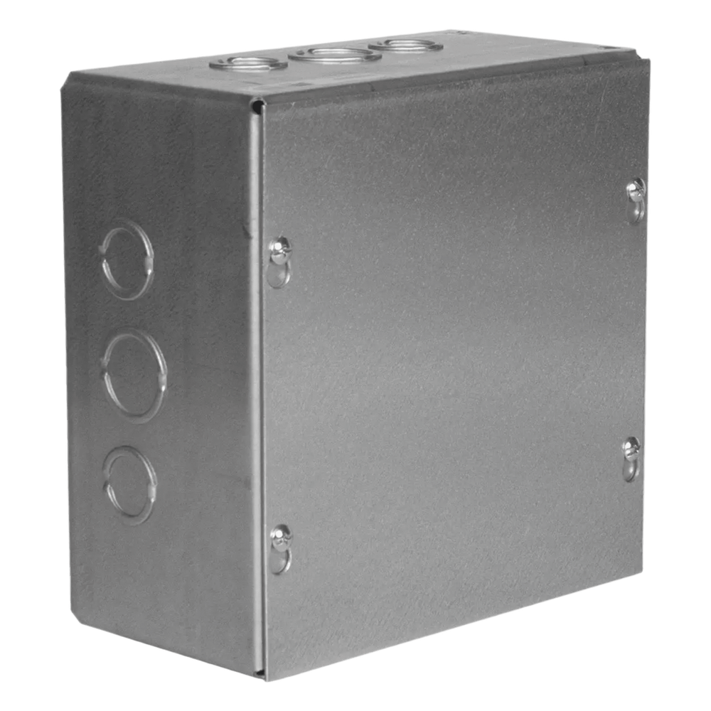 Caja Extra Grande 15"x15"x 4"/ Profundidad 4"/Entradas Laterales - Finales 4 Entradas de 1/2"- 3/4", 2 Entradas de 3/4" - 1" y 2 Entradas de 1"- 1 1/4"/ Incluye tapa / Incluye tapa.