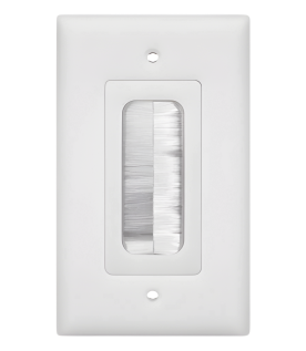 Placa de Pared Pasa Cable, Tipo Cepillo, de 1 Puerto, con Cerdas Antipolvo, Color Blanco