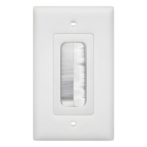 Placa de Pared Pasa Cable, Tipo Cepillo, de 1 Puerto, con Cerdas Antipolvo, Color Blanco