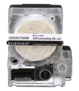 Casete de 300 Etiquetas Autolaminadas de 19.1 x 25.4 mm (0.75 x 1 Pulgadas), para Cables de 2 a 4 mm (0.08 a 0.16 Pulgadas) de Diámetro, Área de Impresión Color Blanco