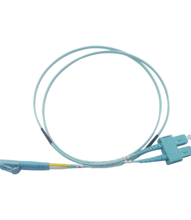 Jumper de Fibra Óptica Multimodo OM3 50/125 LC-SC OFNR (Riser), 2.0 mm, Dúplex, Aqua, 2 Metros (6.56 Pies)