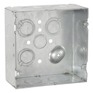 Caja Cuadrada 4 11/16" x 4 11/16"/ Profundidad 2- 1/8"/ 4 Entradas 1", 4 Entradas 3/4", 1 Entrada 1/2" y 3 TKO (1/2"-3/4").