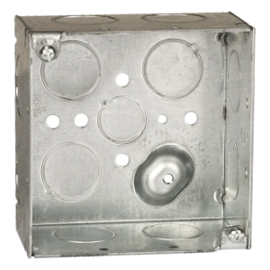 Caja Cuadrada Galvanizada  de 4 x 4" / Profundidad 2 1/8 / 11 Entradas de 3/4" y 1 de 1/2".