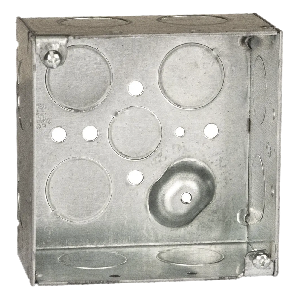Caja Cuadrada Galvanizada de 4 x 4" / Profundidad 2 1/8 / 11 Entradas de 3/4" y 1 de 1/2".