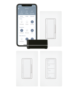 Kit de inicio RA2 Select con repetidor principal, 2 atenuadores de pared, control Pico con adaptador de pared y 3 placas de pared, para control inteligente de iluminación