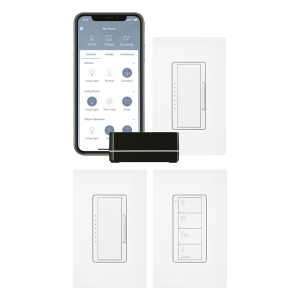 Kit de inicio RA2 Select con repetidor principal, 2 atenuadores de pared, control Pico con adaptador de pared y 3 placas de pared, para control inteligente de iluminación