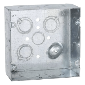 Caja Cuadrada 4 11/16 x 4 11/16"/ Profundidad 2- 1/8"/ Cuenta con 1 Entrada de 1/2", 8 de 1" y  3 TKO  (1/2"-3/4").