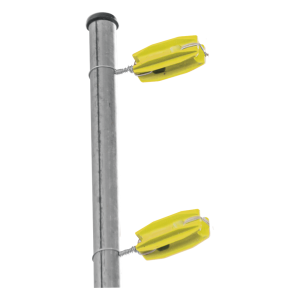 Aislador de Esquina Amarillo para Cercos Eléctricos / 18 kV / Resinas Vírgenes / Resistencia 7.5-10.2 kg / Anti UV / 66 mm x 31.6 mm