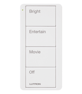 Control Pico inalámbrico de 4 botones con escenas grabadas para sala (Bright, Entertain, Movie y Off), compatible con Caseta Wireless y RA2 Select, blanco brillante