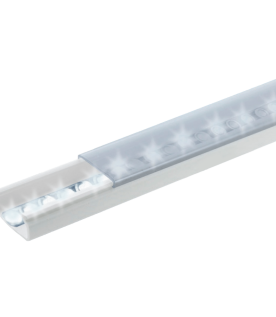 Difusor para tira LED con tapa transparente de PVC auto extinguible, ideal para colocar iluminación, 20 x 10mm, tramo de 1.53 m con cinta Autoadherible.