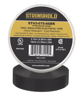 Cinta Eléctrica STRONGHOLD para Aislar, de PVC, Uso Profesional en Construcción Eléctrica, Grosor 0.18mm (7 mil), Ancho 19mm, y 20m Largo, Color Negro.