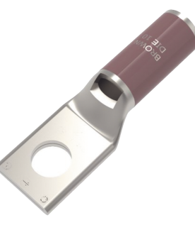 Zapata Terminal de Compresión de Cobre Electrolítico Estañado de Cañón Corto para Tornillo de 1/2" y Calibre 4 AWG.