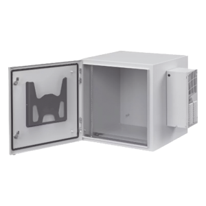 Gabinete Industrial ProTek de 12 UR de 612 x 600 x 614 mm Puerta Sólida Con Aire Acondicionado de 800 BTU Protección NEMA Tipo 4/12; IP66, Fabricado en Acero, Color Gris Claro