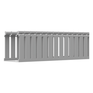 Canaleta Ranurada de PVC con Tapa, Tipo F, 108 mm de Ancho, 79.2 mm de Alto y 2 m de Largo, Color Gris