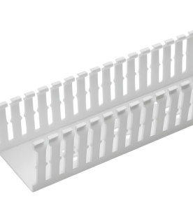 Canaleta Ranurada de PVC Sin Tapa, Tipo F, 82.6 mm de Ancho, 104.1 mm de Alto y 1.8 m de Largo, Color Blanco
