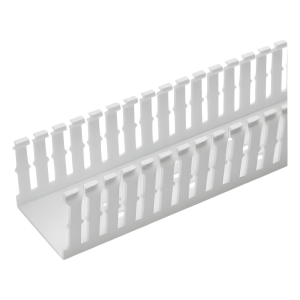 Canaleta Ranurada de PVC Sin Tapa, Tipo F, 82.6 mm de Ancho, 104.1 mm de Alto y 1.8 m de Largo, Color Blanco