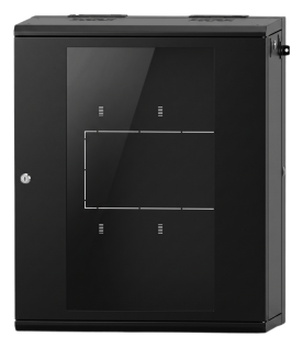 Gabinete Rack / 16 Unidades Rack (UR) / Puerta Cristal Templado / Montaje Pared / Acero Calibres 18-22 / Abatible 120° / Ventilación 120 mm