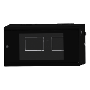 Gabinete Rackeable / 06 Unidades / Pared 19 Pulgadas / Puerta de Cristal / Pintura Electroestática Negro / Abatible 120° / Ventilación 120 mm