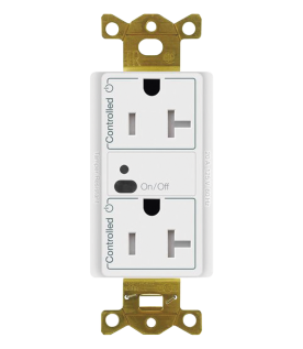 Receptáculo inalámbrico de 20 A tipo split con un contacto controlado y uno de alimentación continua, tecnología Clear Connect, para sistema Vive de Lutron, color blanco
