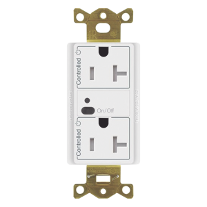 Receptáculo inalámbrico de 20 A tipo dúplex con ambos contactos controlados, tecnología Clear Connect, para sistema Vive de Lutron, color blanco