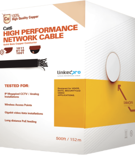 Bobina de Cable de 152.5 Metros (500 Pies) Cat6+ Calibre 23 Alto Desempeño, Super Flexible, UL, Color Azul, para Aplicaciones de Video Vigilancia, HD, y Redes de Datos. Uso Interior.
