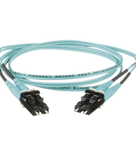 Jumper de Fibra Optica Multimodo 50/125 OM3, LC-LC Duplex, OFNR (Riser), Color Aqua, 1 Metro (3.28 Pies)