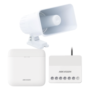 (AXPRO) KIT de alarma AX PRO con sirena cableada 30W / Incluye: 1 Hub con Batería de respaldo / 1 Sirena Cableada de 30 Watts IP65 / 1 Relevador Inalámbrico 0 a 36 VCC / Compatible con Hik-Connect P2P