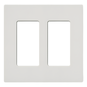 Placa de pared de 2 espacios sin tornillos visibles en acabado Snow satinado, compatible con atenuadores e interruptores Lutron Maestro, Diva, Claro y controles Pico