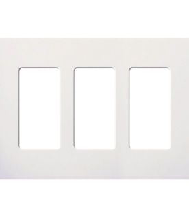 Placa de pared de 3 espacios sin tornillos visibles en acabado Snow satinado, compatible con atenuadores e interruptores Lutron Maestro, Diva, Claro y controles Pico