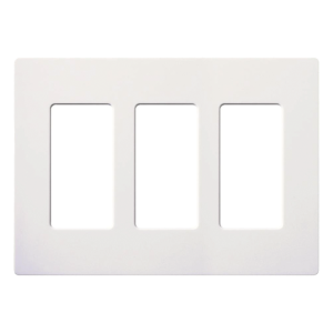 Placa de pared de 3 espacios sin tornillos visibles en acabado Snow satinado, compatible con atenuadores e interruptores Lutron Maestro, Diva, Claro y controles Pico