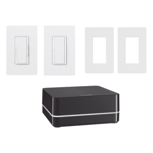 Kit de control de iluminación RA2 Select con repetidor principal, atenuador de 600 W, interruptor de 8 A y dos placas Claro, control desde la app Lutron y asistentes de voz
