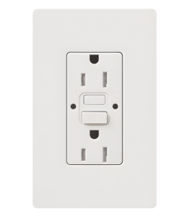Tomacorriente dúplex GFCI autocomprobable de 15 A y 125 V, resistente a manipulaciones, con indicadores LED de estado y cara estilo decorador, color blanco