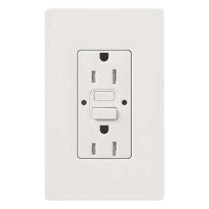 Tomacorriente dúplex GFCI autocomprobable de 15 A y 125 V, resistente a manipulaciones, con indicadores LED de estado y cara estilo decorador, color blanco