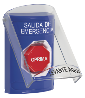 Botón de Salida de Emergencia, Texto en Español, Tapa Protectora de Policarbonato Súper Resistente, Restablecimiento con Llave