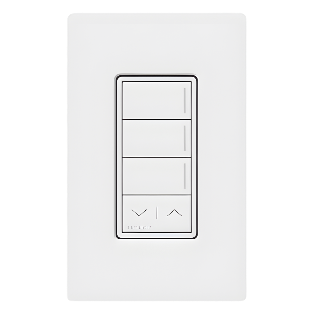 Botonera de pared Sunnata con 3 botones de escena y barra subir/bajar, retroiluminada, blanco, para RadioRA 3