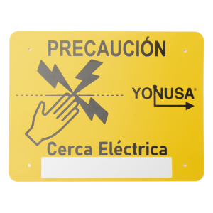 Letrero de PRECAUCION para cercas electrificadas (21.8 x 17 cm) / Estireno Serigrafiado 2 Tintas / Protección UV / 4 Perforaciones