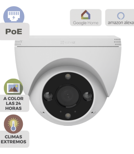 Cámara IP Domo PoE / Resolución 2K  3 Megapixel / Visión Nocturna a Color 30 m / Lente 2.8 mm 106° / Detección IA Humano/Vehículo / Audio Bidireccional / Defensa Activa con Luz y Sirena / IP67