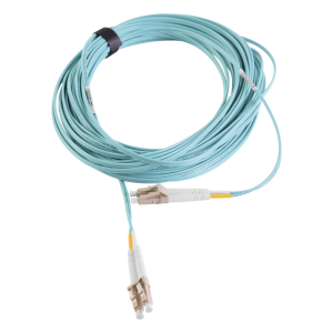 Jumper de Fibra Óptica Multimodo 50/125 XGLO OM3, LC-LC Duplex, OFNR, Color Aqua, 10 Metros (32.81 Pies)