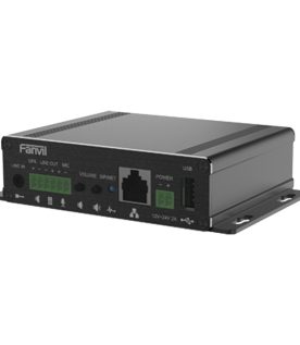 Gateway para Voceo IP/SIP,  Entrada de audio (3.5mm), salida de amplificador integrado de hasta 30W, puerto USB (reproducción de MP3),