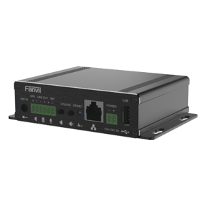 Gateway para Voceo IP/SIP, Entrada de audio (3.5mm), salida de amplificador integrado de hasta 30W, puerto USB (reproducción de MP3),