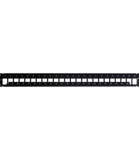 Patch Panel TERA-MAX Blindado de 24 Puertos, Modular (Vacío), Plano, Color Negro, 1UR