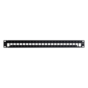 Patch Panel TERA-MAX Blindado de 24 Puertos, Modular (Vacío), Plano, Color Negro, 1UR