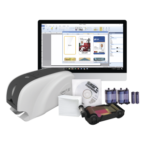 Kit Impresora de tarjetas PVC/ Una Cara /incluye: 2 x Ribbons, 100 Tarjetas PVC, Software, Kit Limpieza, Garantia 3 Años, Mascara de Seguridad UV