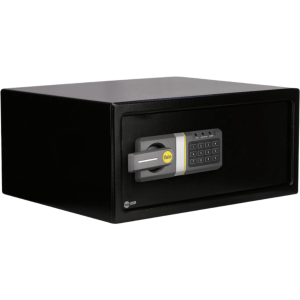Caja Fuerte Electrónica Residencial / Apertura por Código 3-8 Dígitos / Llave de Emergencia / Puerta Acero Reforzado / Bloqueo 5 Minutos / Alimentación 4 Pilas AA / Indicadores LED