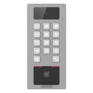 (PoE / 2 Relays) Terminal de Control de Acceso / Videoportero Multiapartamento Llamada a App / Teclado / Exterior Antivandálico IP65 & IK09 / Huella, Tarjeta, Código QR, PIN o App Hik-Connect  / Cámara 2 MP compatible con NVRs