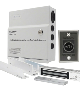 Kit para Control de Acceso Incluye Fuente de 12VCD / Soporta Batería de Respaldo/ Chapa Magnética de 600Lbs / Montajes L y Z / Botón de salida  / Certificación UL y ETL