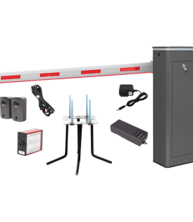 Kit COMPLETO Barrera Izquierda XBS Con Corona LED / Brazo Iluminado de 5M / Incluye Sensor de Masa, Transformador, Lazo Magnético, Ancla, Fotoceldas y 2 Controles Inalámbricos