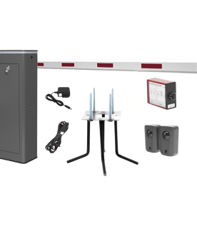 Kit COMPLETO Barrera Derecha XBS Con Corona LED / Brazo de 5.5 Metros / Incluye Sensor de Masa, Transformador, Lazo Magnético, Ancla, Fotoceldas y 2 Controles Inalámbricos