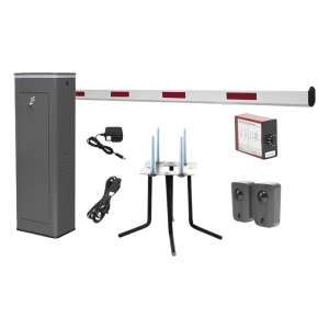 Kit COMPLETO Barrera Derecha XBS Con Corona LED / Brazo de 5.5 Metros / Incluye Sensor de Masa, Transformador, Lazo Magnético, Ancla, Fotoceldas y 2 Controles Inalámbricos