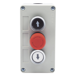 Botonera Triple con Boton de Stop Tipo Enclavado / Para Barreras Vehiculares, Operadores Corredizos y Abatibles.